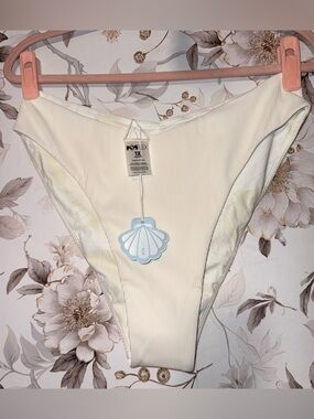 POPFLEX Cream Ribbed High-Cut Bikini Bottom